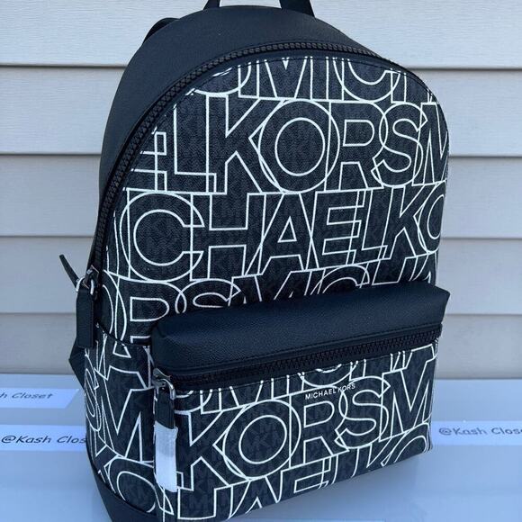 Michael Kors Backpack Cooper Large Graphic MK Signature Black - Picture 1 of 11